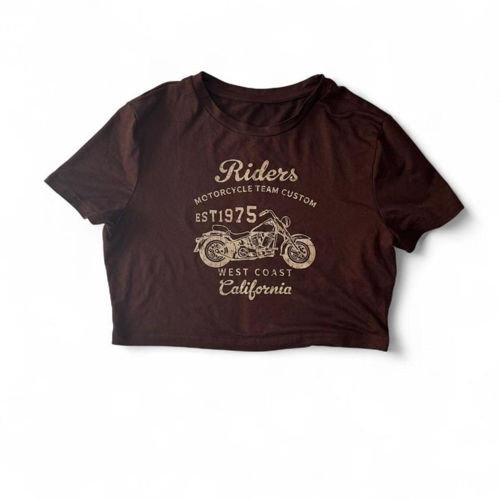 SHEIN Brown Motorcycle Graphic Cropped Tee Size L